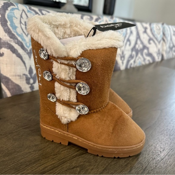 NWT Bebe Kids’ Rhinestone Button Faux Fur Lined Trim Winter Boot Sizes 8 9 10 - Picture 4 of 9